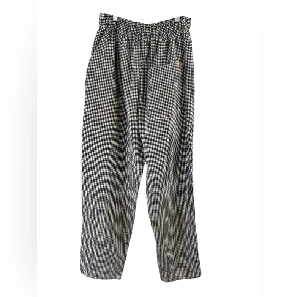 Black and white plaid straight leg chef pants